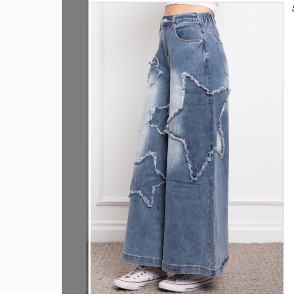 ❤️ BLUE VELVET “ ALBANY “ BLUE VELVET DENIM PANTS WITH STAR PATCH DETAIL 91 - Picture 3 of 4